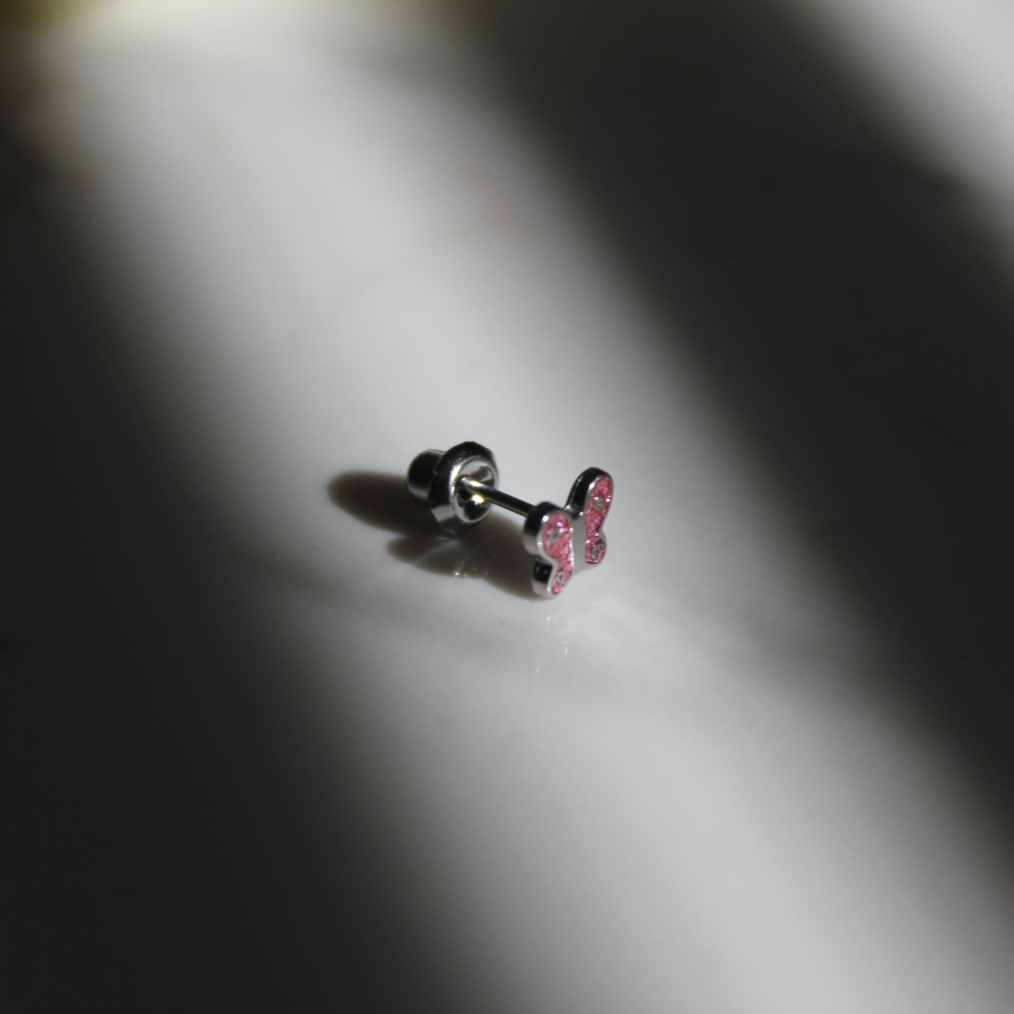 Pink Glitter Butterfly Stainless Steel Earring Set