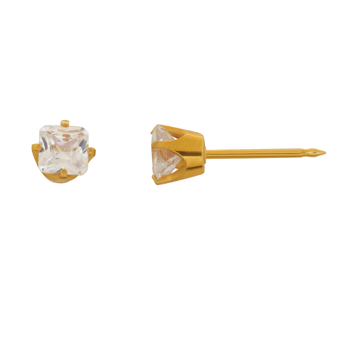 264E - 5mm Square 14K Yellow Gold Cubic Zirconia Earring Set