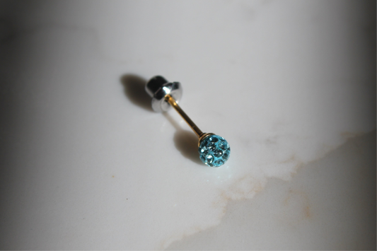 4mm Aqua Pave Sphere Stainless Steel Earring Set