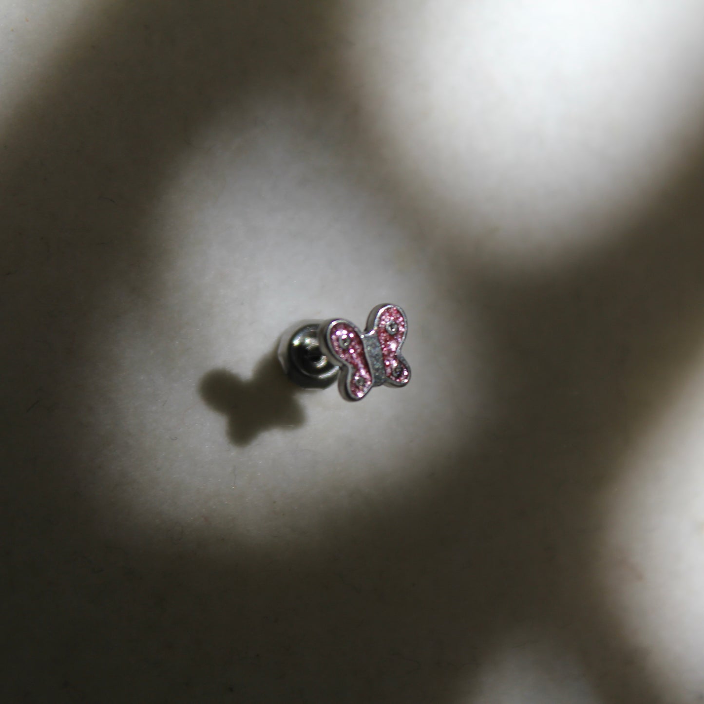 Pink Glitter Butterfly Stainless Steel Earring Set