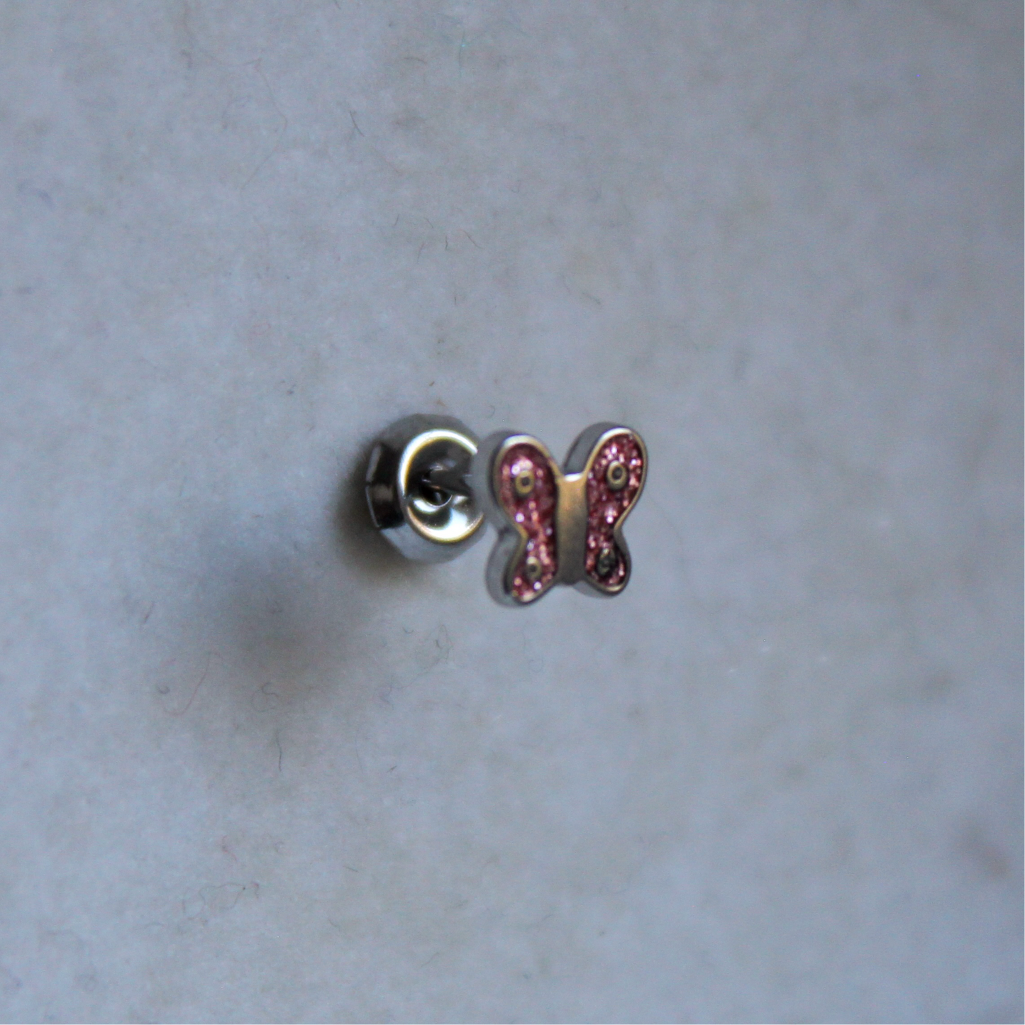 Pink Glitter Butterfly Stainless Steel Earring Set
