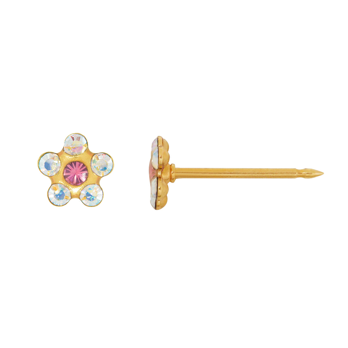 760C - AB Crystal Rose Daisy Flower 24K Gold-Plated Earring Set