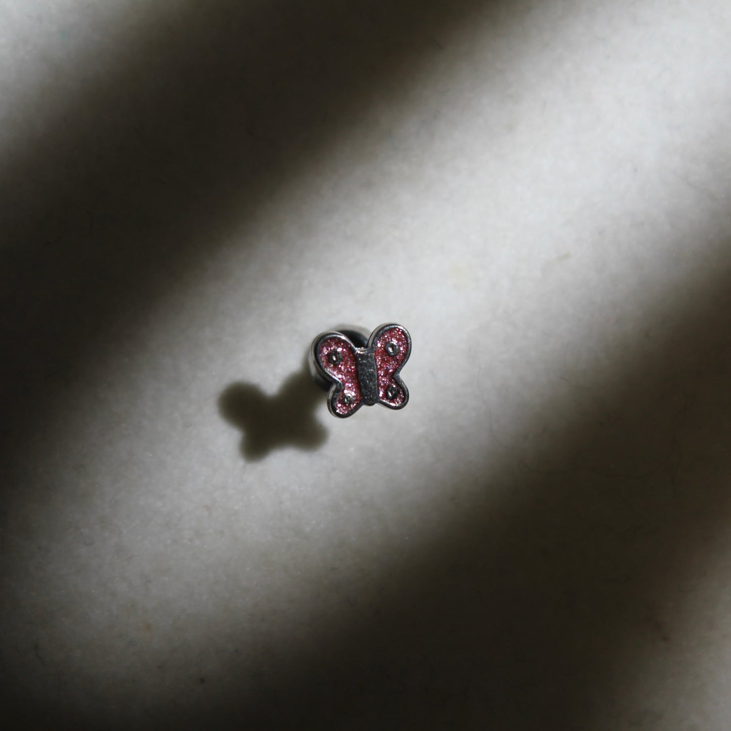 Pink Glitter Butterfly Stainless Steel Earring Set