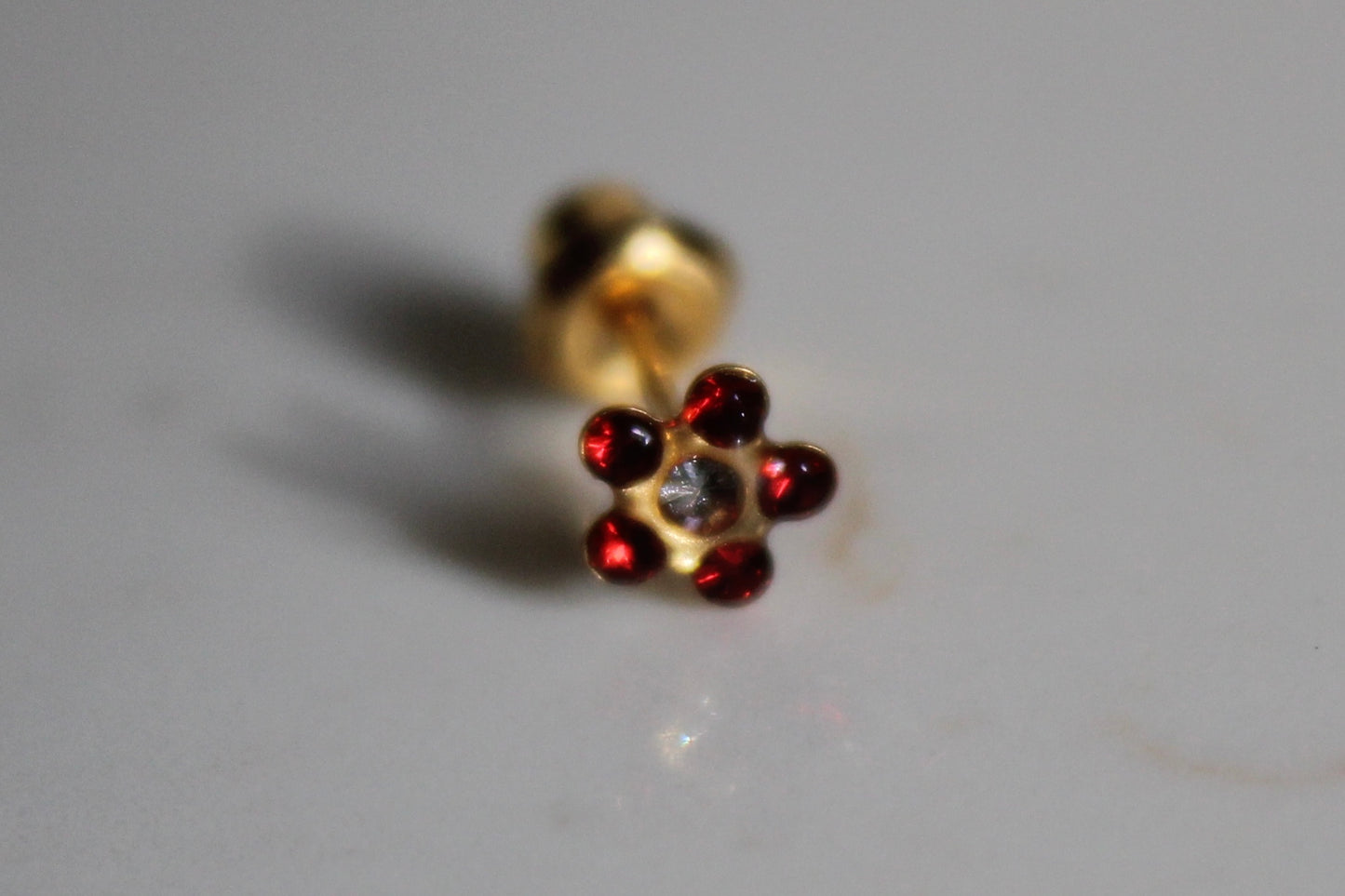 Crystal Ruby Daisy Flower 24K Gold-Plated Earring Set