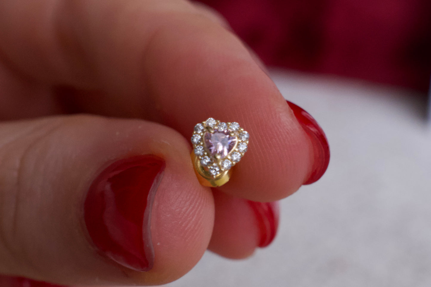 14K Pink Cubic Zirconia Heart w/ Halo