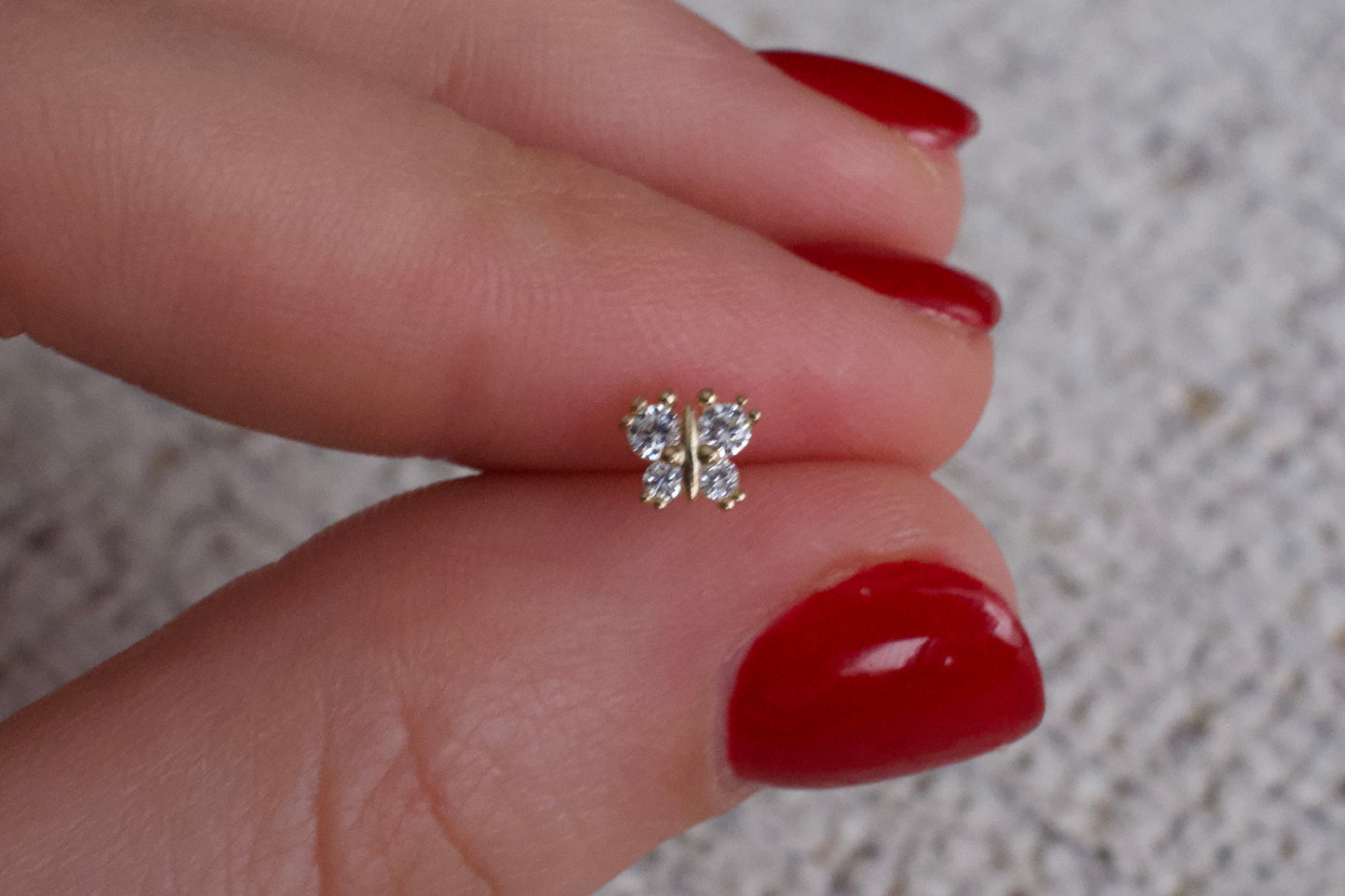 14K Gold 6mm Butterfly with Cubic Zirconia Stones