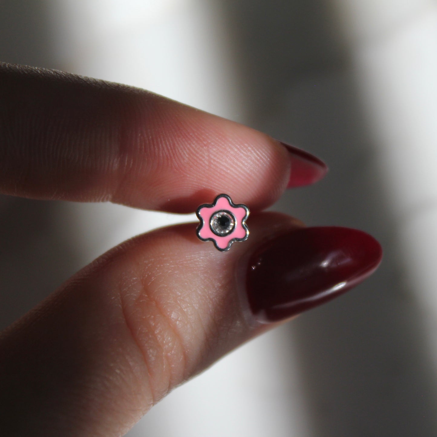 Pink Enamel Flower Stainless Steel Earring Set