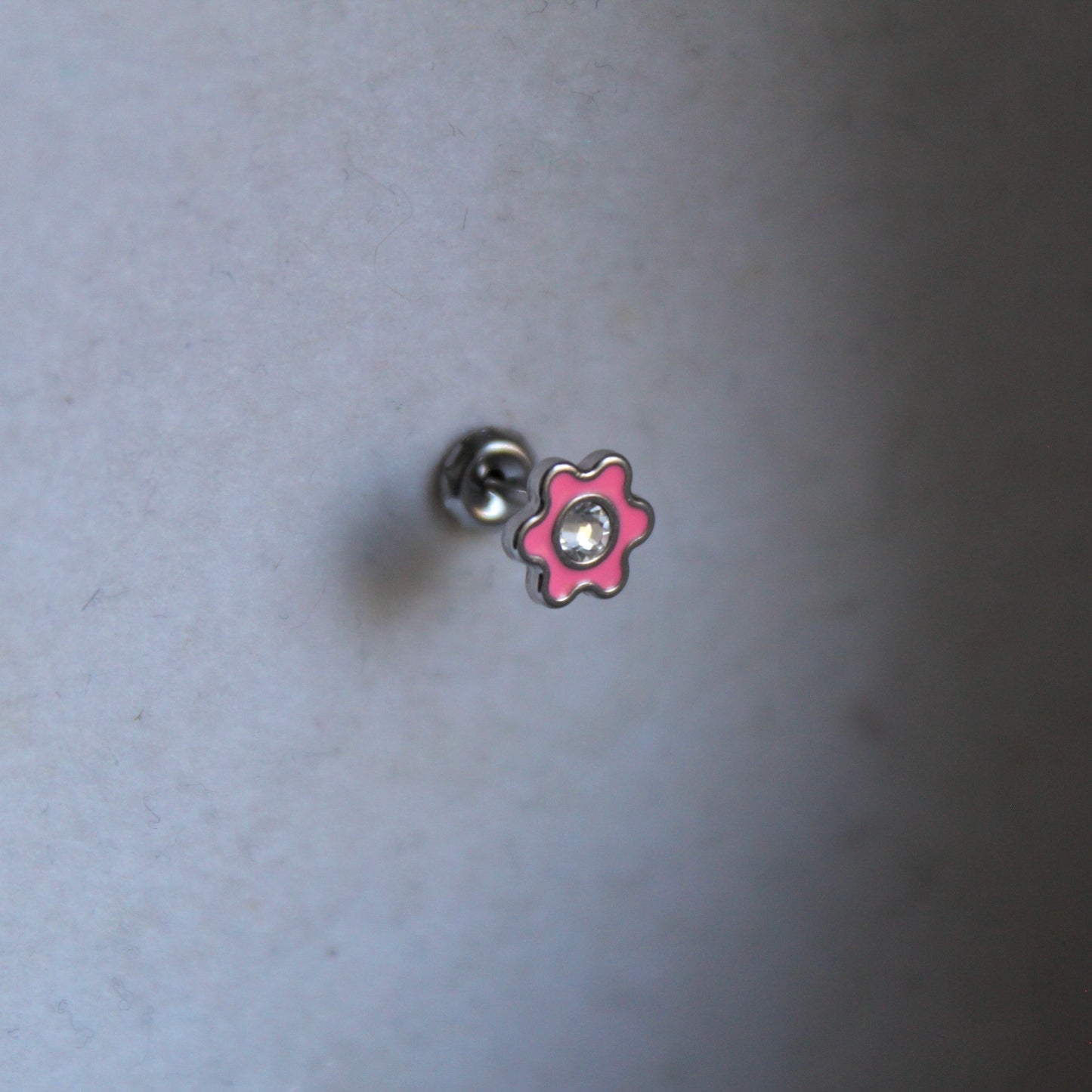 Pink Enamel Flower Stainless Steel Earring Set