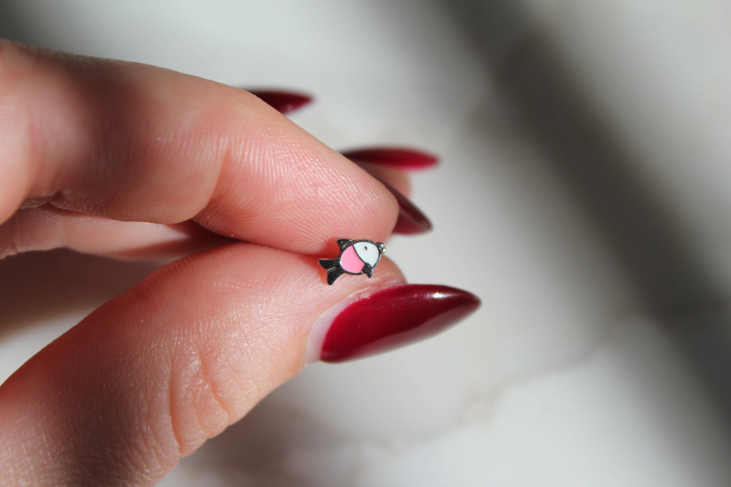 Pink & White Fish Stainless Steel Earring Set
