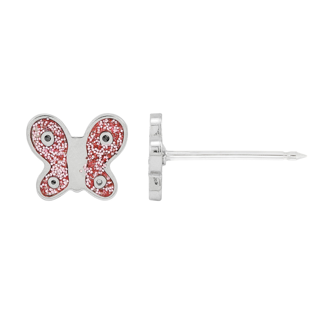 008C - Pink Glitter Butterfly Stainless Steel Earring Set