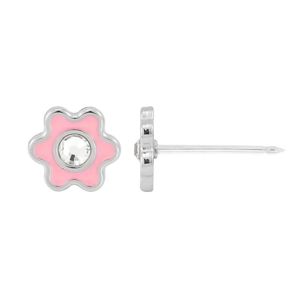 009C - Pink Enamel Flower Stainless Steel Earring Set