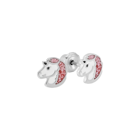 010C - Pink Unicorn w/Glitter Stainless Steel Earring Set