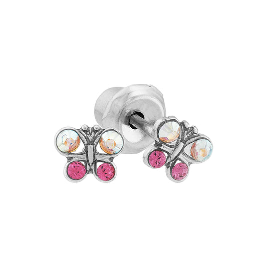 011E-1A - 14K White Gold Crystal Rose Butterfly