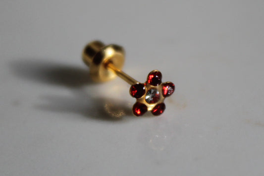 Crystal Ruby Daisy Flower 24K Gold-Plated Earring Set