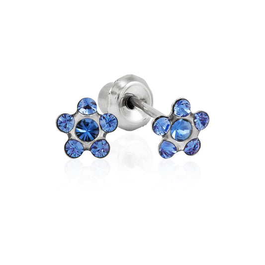 116C - Sapphire Daisy Flower Stainless Steel Earring Set