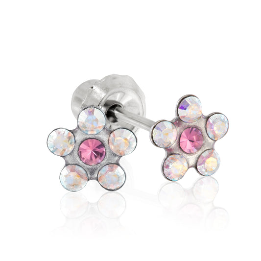 120C - AB Crystal Rose Daisy Flower Stainless Steel Earring Set