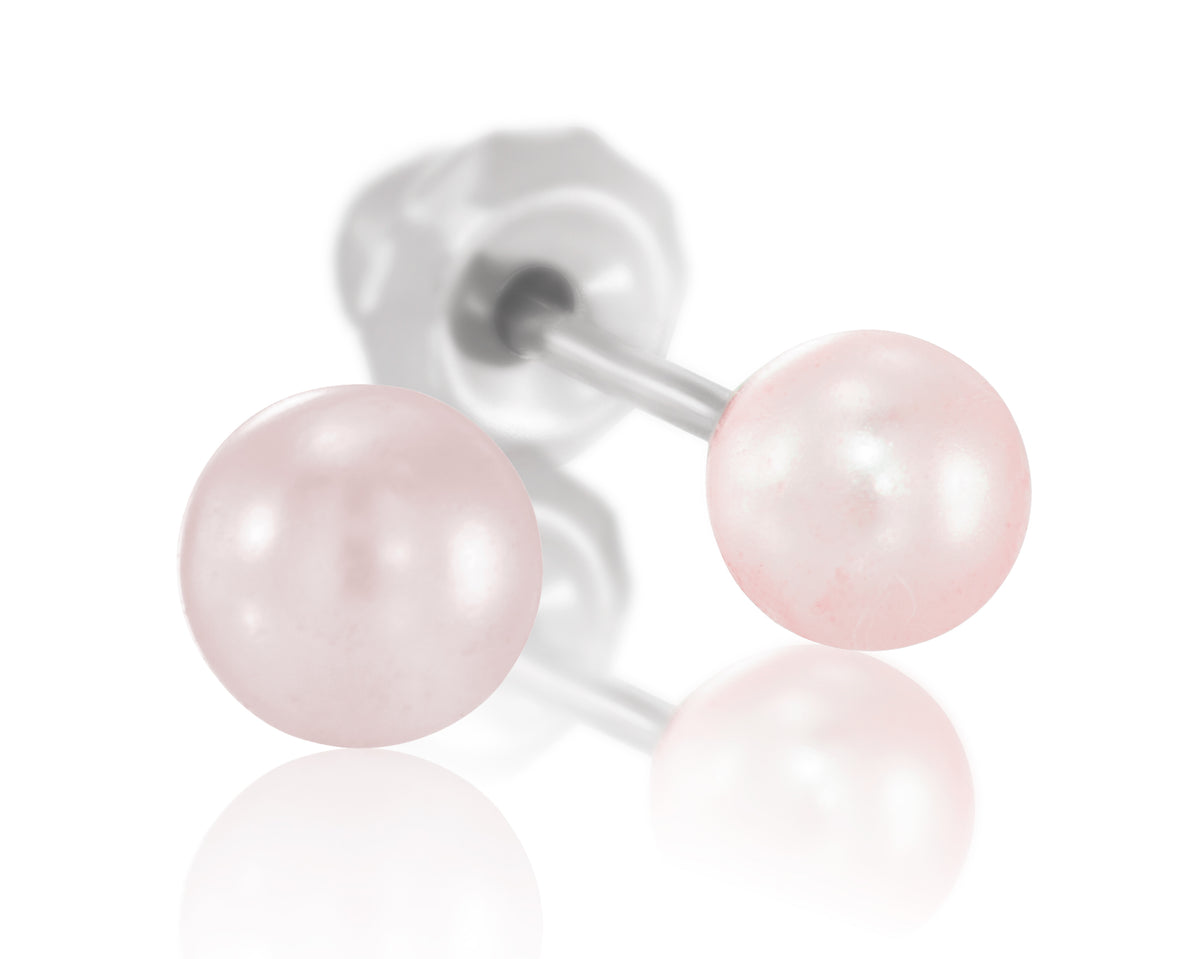 143C - Rosaline Pink Crystal Pearl 14K White Gold Earring Set