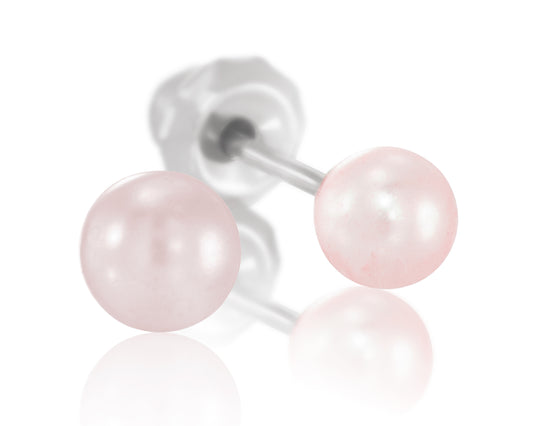 143C - Rosaline Pink Crystal Pearl 14K White Gold Earring Set