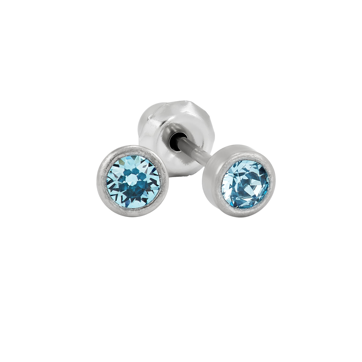 18C - 4mm Aquamarine Bezel Titanium Earring Set