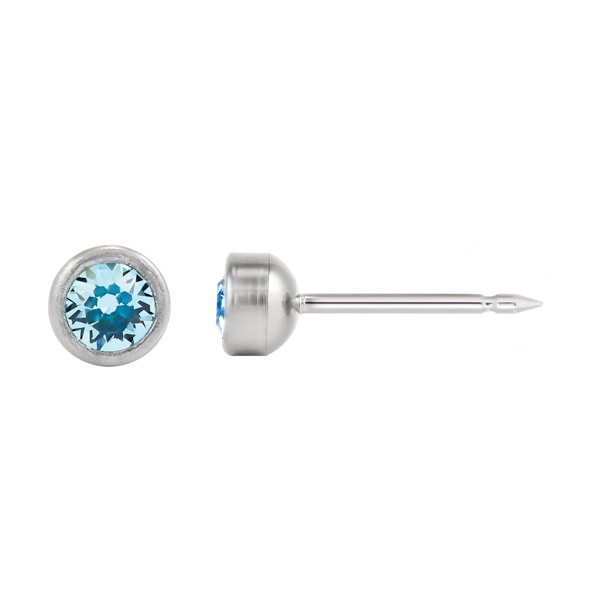 18C - 4mm Aquamarine Bezel Titanium Earring Set