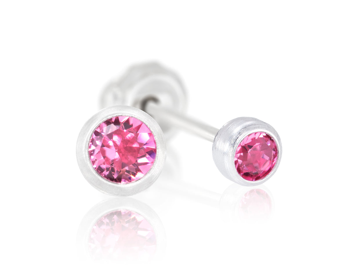 19C - 4mm Rose Bezel Titanium Earring Set
