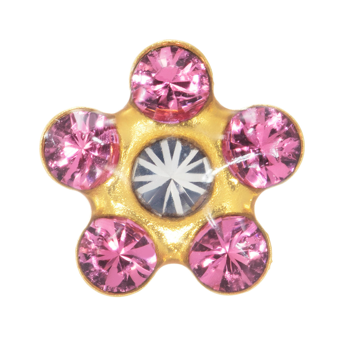 223C - Rose w/AB Crystal Daisy Flower 14K Gold Earring Set