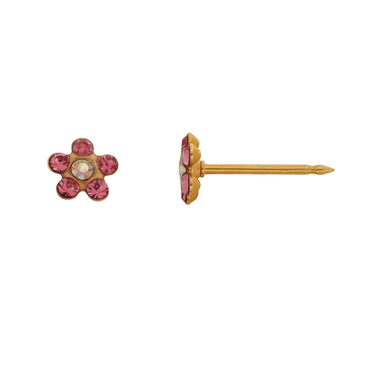 223C - Rose w/AB Crystal Daisy Flower 14K Gold Earring Set