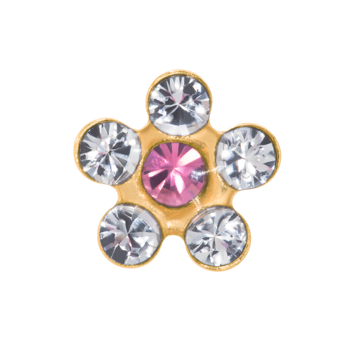226C - Crystal w/ Rose Daisy Flower 14K Yellow Gold Earring Set