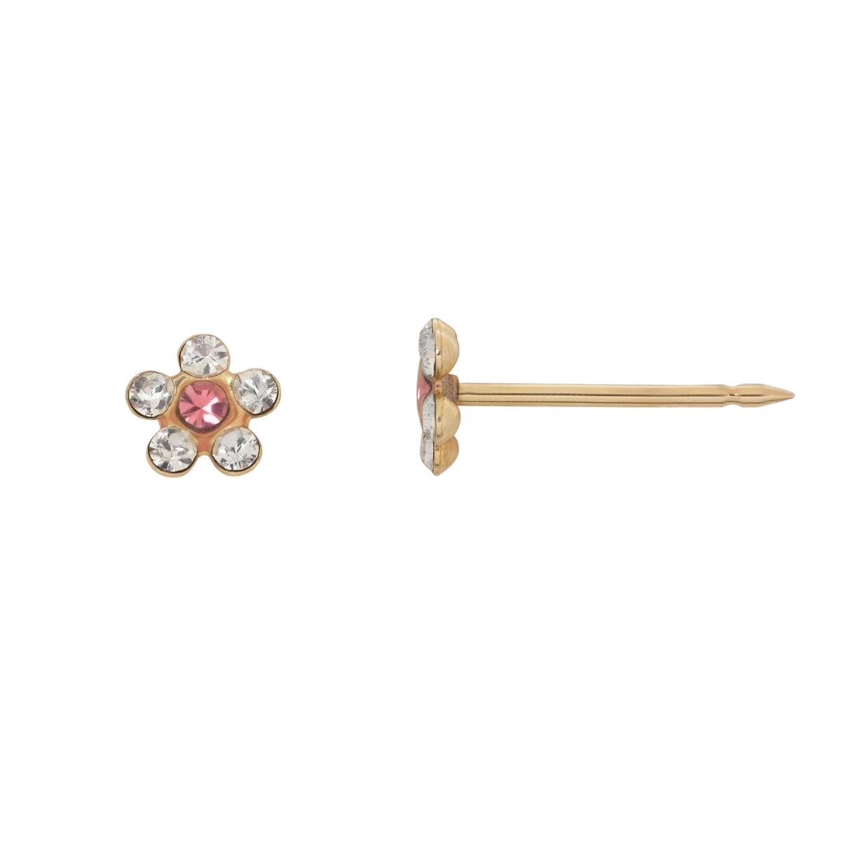 226C - Crystal w/ Rose Daisy Flower 14K Yellow Gold Earring Set