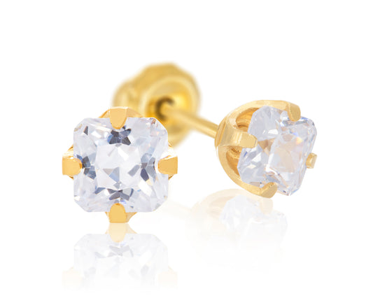 264E - 5mm Square 14K Yellow Gold Cubic Zirconia Earring Set