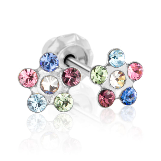 380C - Rainbow Daisy Flower Stainless Steel Earring Set