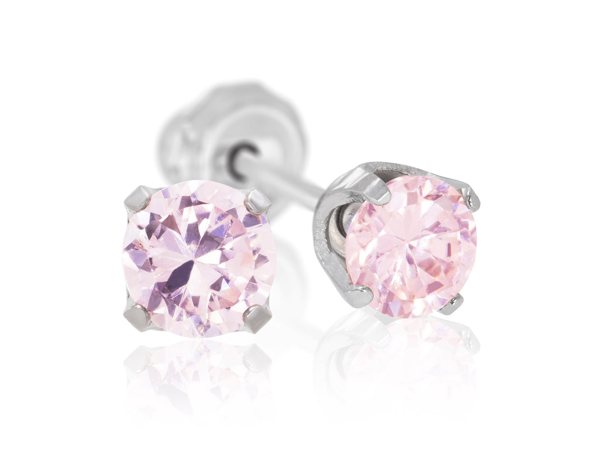 39K1 - 3mm Pink Ice Cubic Zirconia Stainless Steel Earring Set