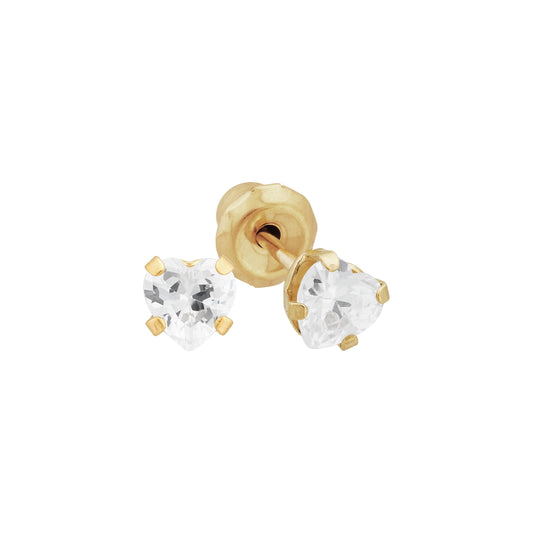 472E - 4mm Clear Cubic Zirconia Heart 14K Yellow Gold Earring Set