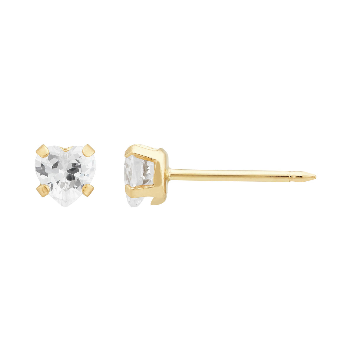 472E - 4mm Clear Cubic Zirconia Heart 14K Yellow Gold Earring Set