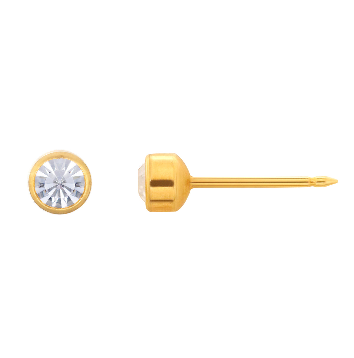 4C - 3mm Crystal Bezel 14K Yellow Gold Earring Set