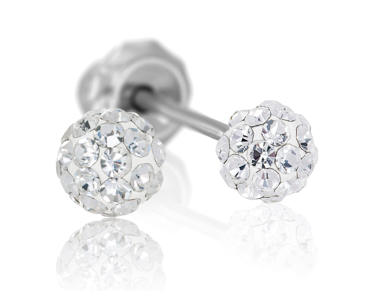 578C - 4mm Crystal Pave Sphere Stainless Steel Earring Set