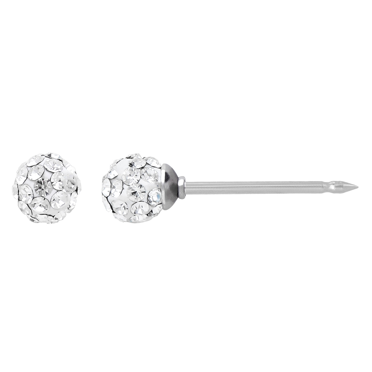 578C - 4mm Crystal Pave Sphere Stainless Steel Earring Set