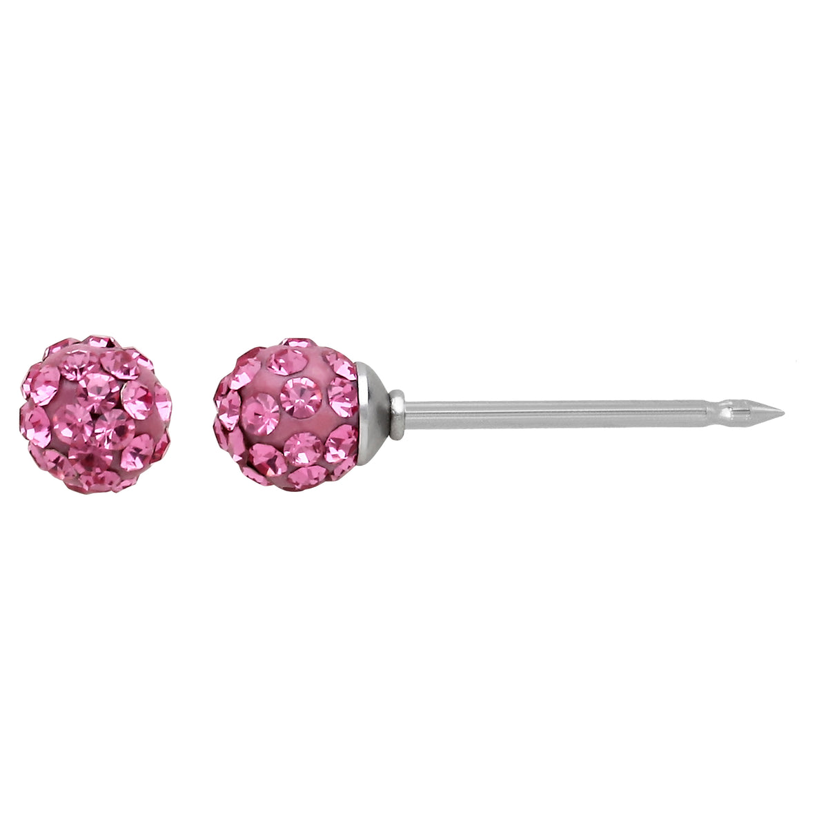 588C - 4mm Pink Pave Sphere Stainless Steel Earring Set
