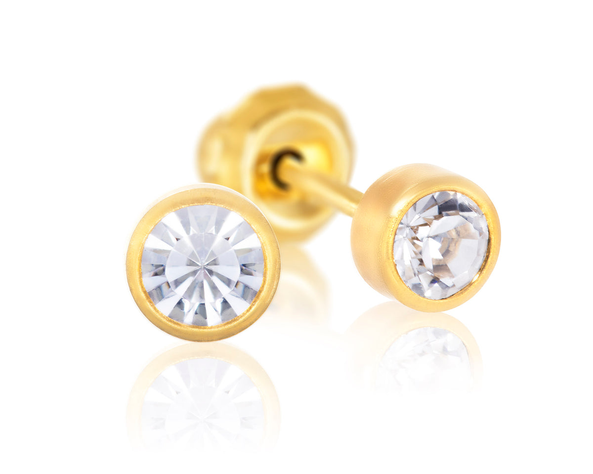 591C - 4mm Crystal Bezel 24K Gold-Plated Earring Set