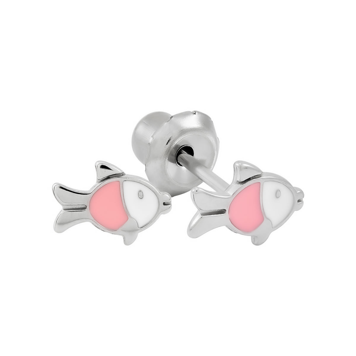 622C - Pink & White Fish Stainless Steel Earring Set