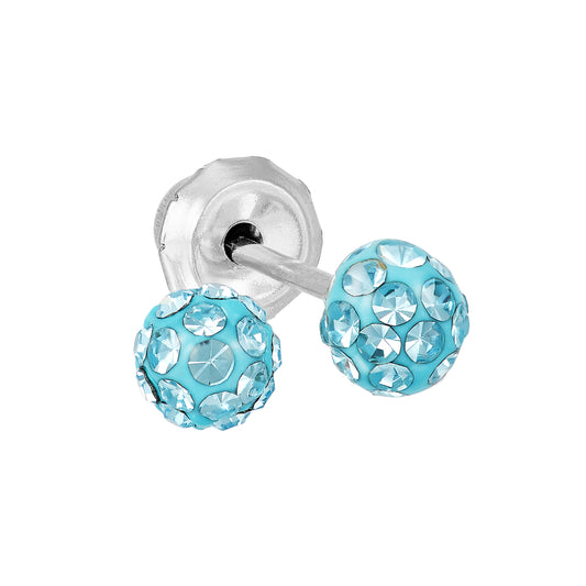 680C - 4mm Aqua Pave Sphere Stainless Steel Earring Set