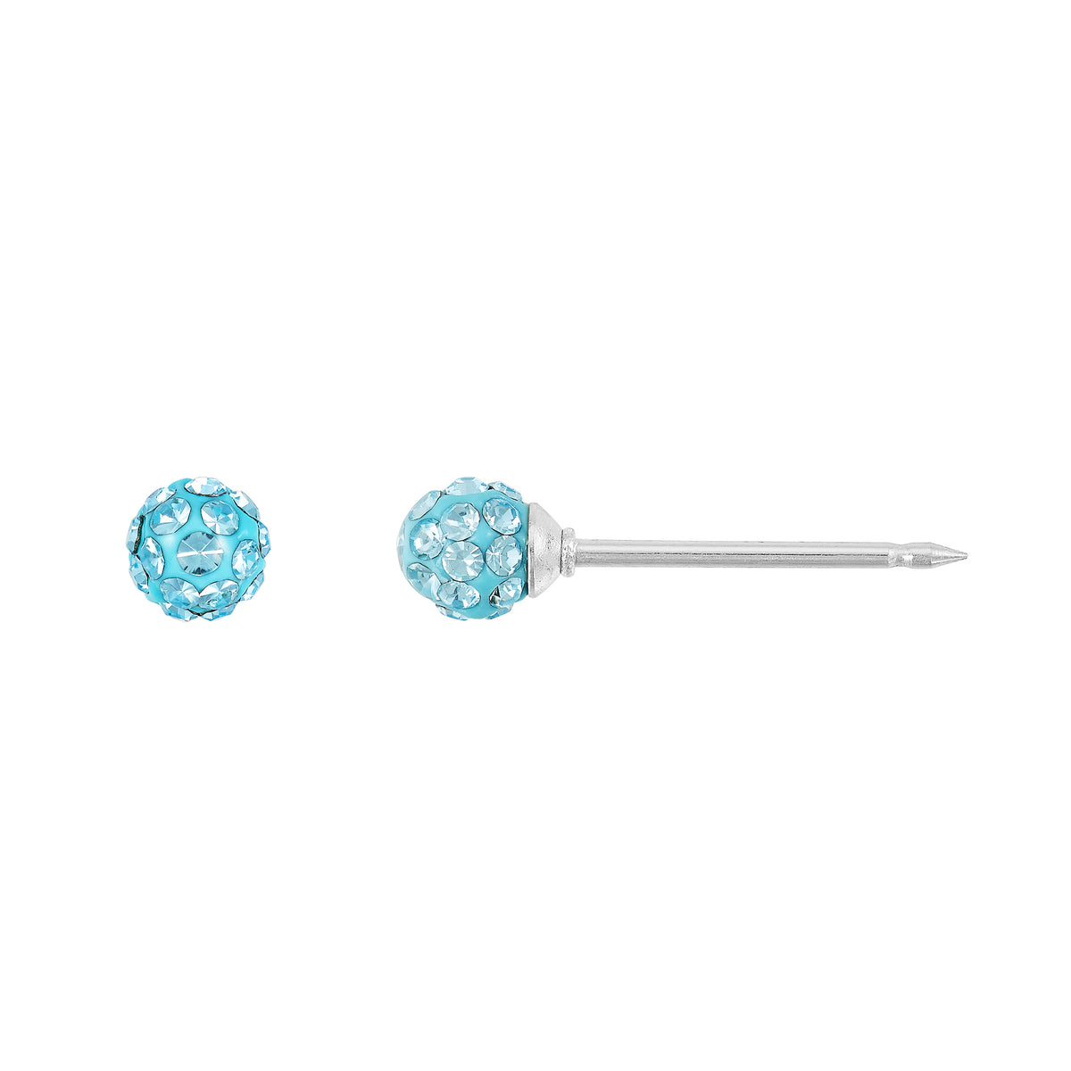 680C - 4mm Aqua Pave Sphere Stainless Steel Earring Set
