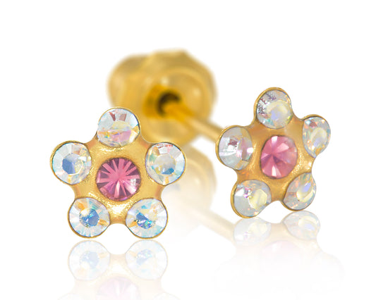 760C - AB Crystal Rose Daisy Flower 24K Gold-Plated Earring Set