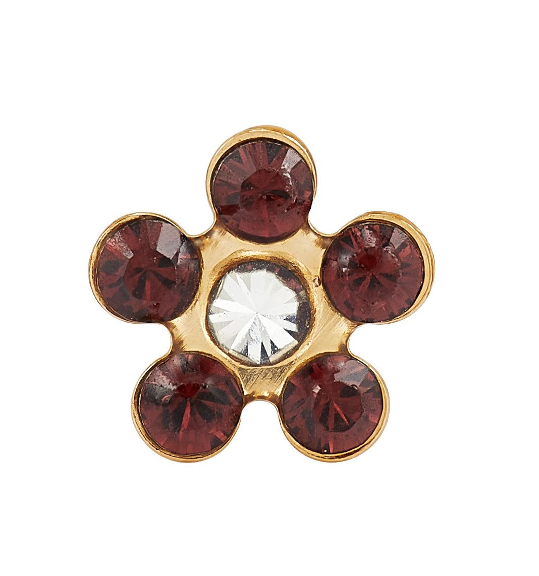 781C - January Garnet w/Crystal Daisy Flower 14K Yellow Gold Earring Set