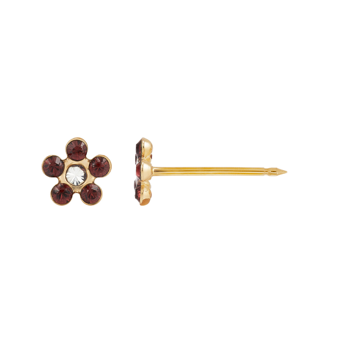 781C - January Garnet w/Crystal Daisy Flower 14K Yellow Gold Earring Set