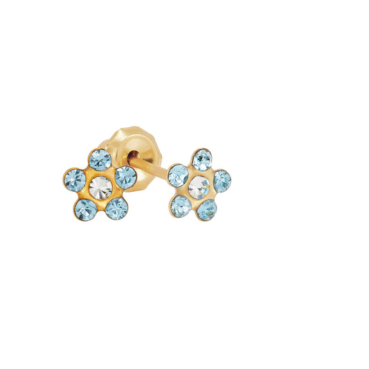 783C - March Aquamarine + Crystal Daisy Flower 14K Yellow Gold Earring Set