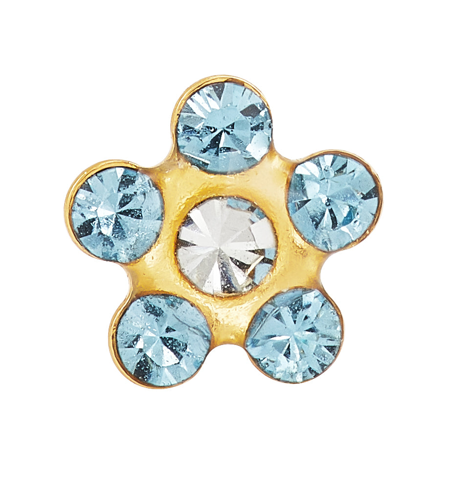 783C - March Aquamarine + Crystal Daisy Flower 14K Yellow Gold Earring Set