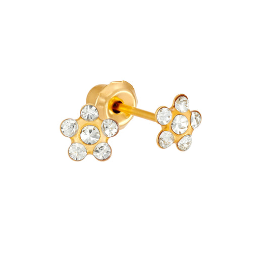 784C - April Crystal Daisy Flower 14K Yellow Gold Earring Set