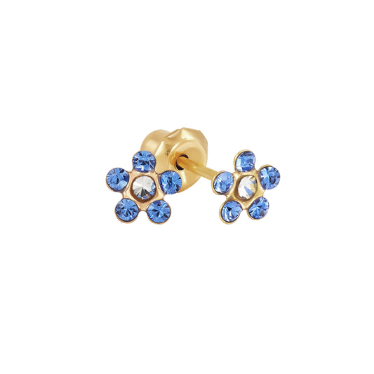 789C - Sep Sapphire Daisy Flower 14K Yellow Gold Earring Set