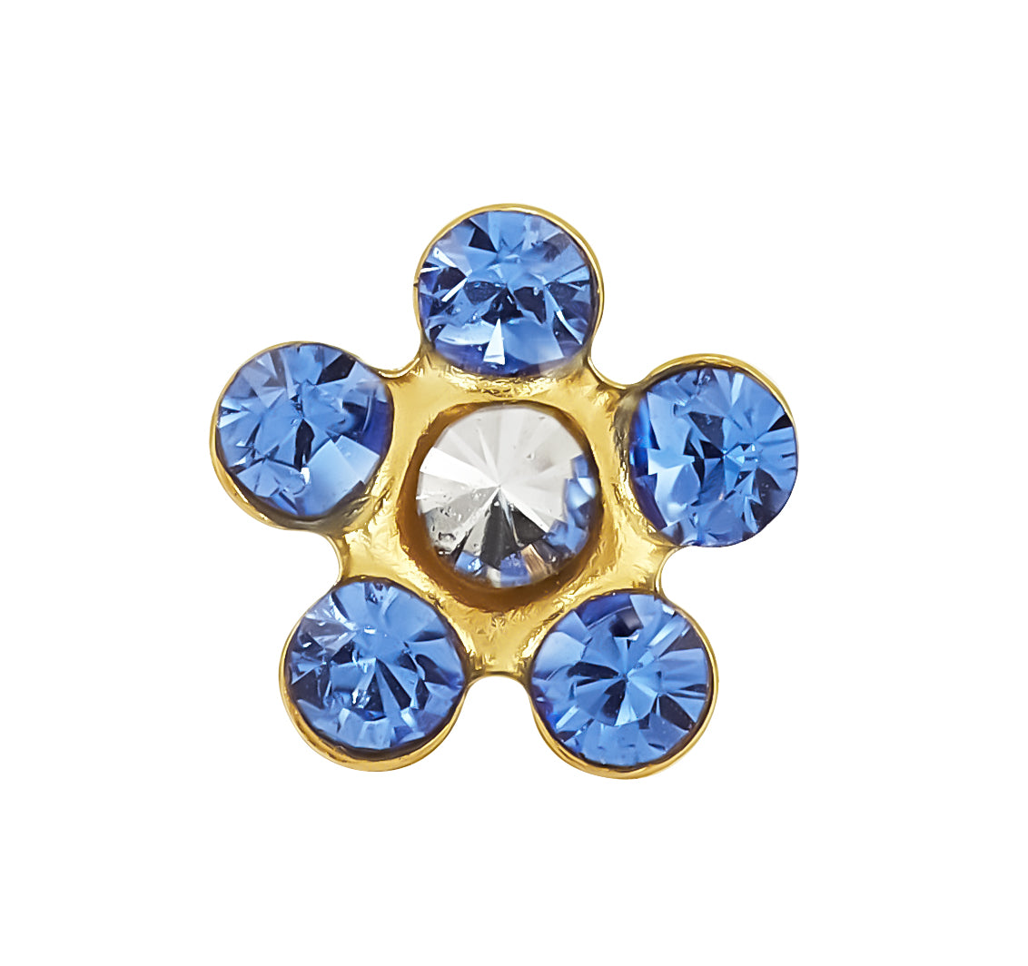 789C - Sep Sapphire Daisy Flower 14K Yellow Gold Earring Set